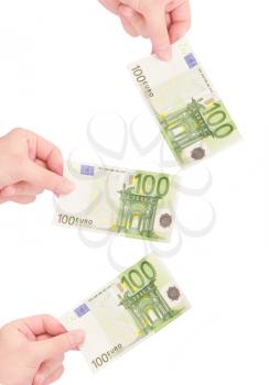 Money (Euro) in a hand isolated on white