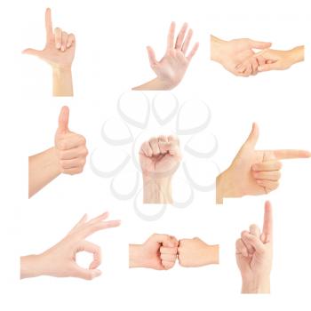 Set of gesturing hands isolated on white background