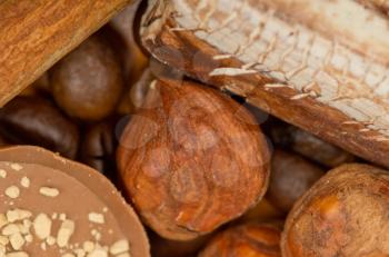 coffee beans, cinnamon and nuts