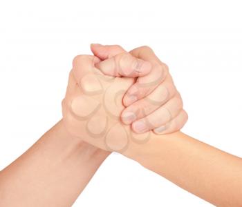 Two coupled hands, isolated on white background