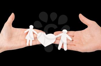 Cutout paper chain family with the protection of cupped hands, concept for security and care