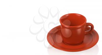 Red cup on a red saucer isolated on white background