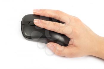 computer mouse with hand over white