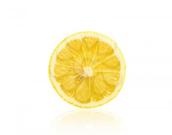 Slice of fresh lemon isolated on white background