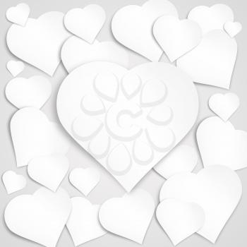 Paper heart banner with drop shadows on white background. 
