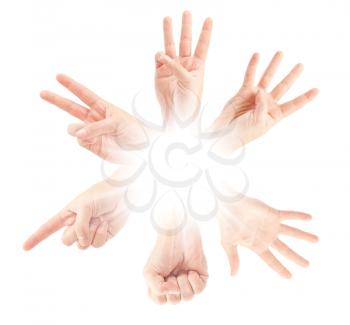 Counting man hands (0 to 5) isolated on white background