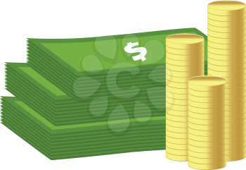 Royalty Free Clipart Image of Bills and Coins