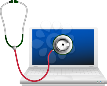 Laptop and stethoscope. Computer repair concept.