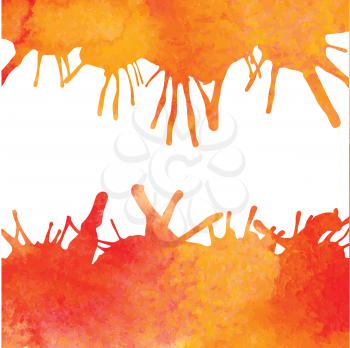 Orange watercolor paint vector background with blots
