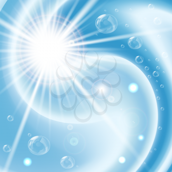 Blue vortex background with bubbles and flare. Contains a gradient mesh.