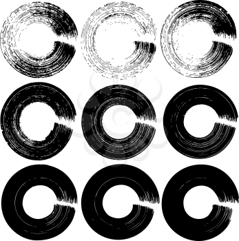 Set of black grunge ink circles