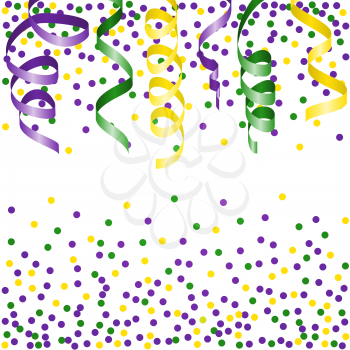 Mardi Gras background with streamers and confetti. Vector illustration.