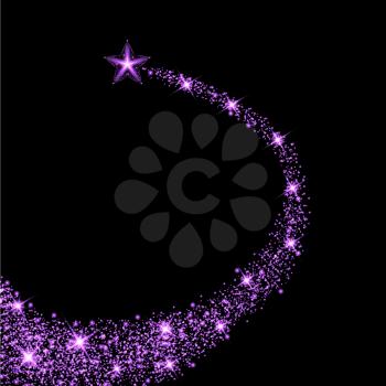 Glow purple star with trail. Light effect. Vector illustration