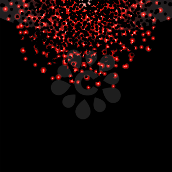 Falling glow red particles on black background. Holiday, nightclub, party card. Vector illustration