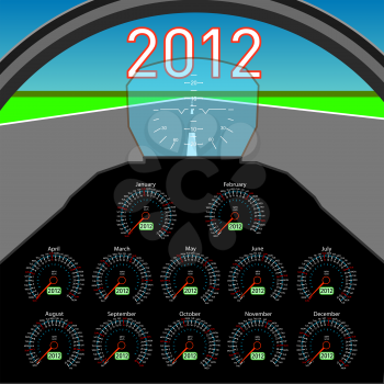 Royalty Free Clipart Image of a Cockpit Themed Calendar