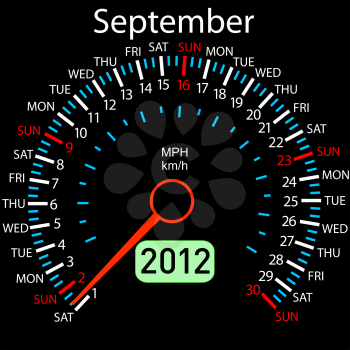 Royalty Free Clipart Image of a Speedometer Themed Calendar