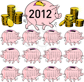 Royalty Free Clipart Image of a Piggy Bank Calendar