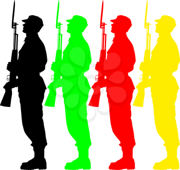 Royalty Free Clipart Image of Soldiers Holding Guns