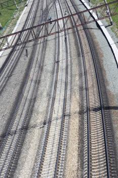 Railway lines and slip switch at the entrance to the station