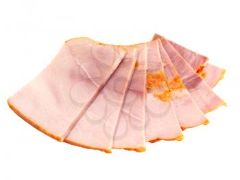 Meat sliced lies a semicircle on a white background
