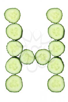 Vegetable Alphabet of chopped cucumber  - letter H