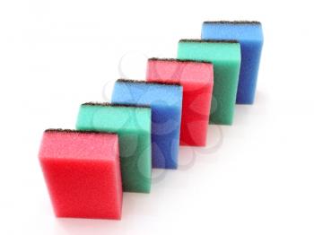 Multicolored sponges color isolated on white background, unhygienic; 