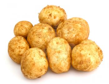 bunch of potatoes on white background close up