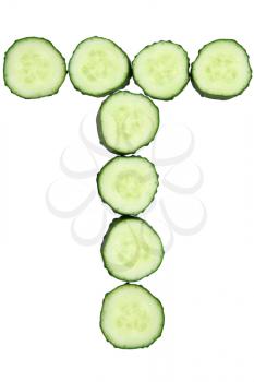 Vegetable Alphabet of chopped cucumber  - letter T