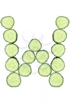 Vegetable Alphabet of chopped cucumber  - letter W
