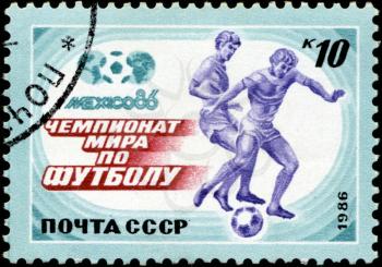USSR - CIRCA 1986: A post stamp printed USSR, football, soccer, World Cup 1986 Mexico Soccer, circa 1986