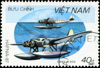 VIETNAV - CIRCA 1987: A stam printed in Vietnam shows amphibian CANT Z.509, circa 1987