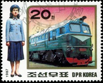 KOREA - CIRCA 1987: A stamp printed in Korea showing steam locomotive, circa 1987