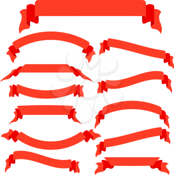 Set  red ribbons  and banners, vector illustration