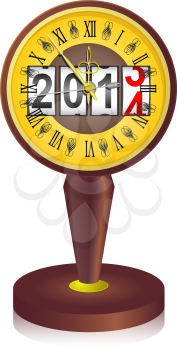 Vintage  clock shortly before midnight with 2014 New Year counter isolated on white background. Vector  illustration.