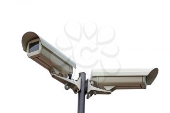 Two security cameras camera on white background