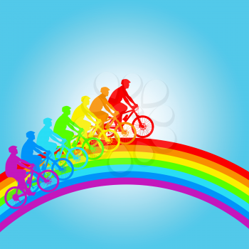 Silhouette of a cyclist a rainbow male.  vector illustration.
