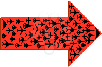 Directional arrow with the airplanes inside. Vector.