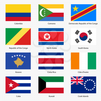 Set  Flags of world sovereign states. Vector illustration. Set number 8. Exact colors. Easy changes.