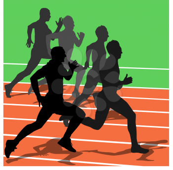 Silhouettes, athletes running in the stadium. vector illustration.