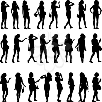 Black silhouettes of beautiful mans and womans on white background. Vector illustration.