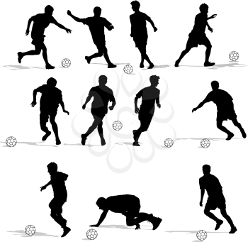 silhouettes of soccer players with the ball. Vector illustration.