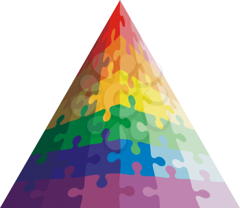 Jigsaw puzzle shape of a triangle,  colors  rainbow. Vector illustration.