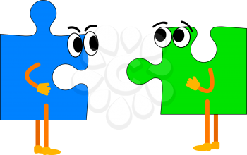 Jigsaw puzzle with hands and feet. Vector illustration.