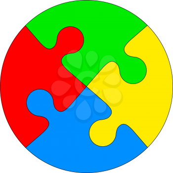 Jigsaw puzzle in the form of a colored circle. Vector illustration.