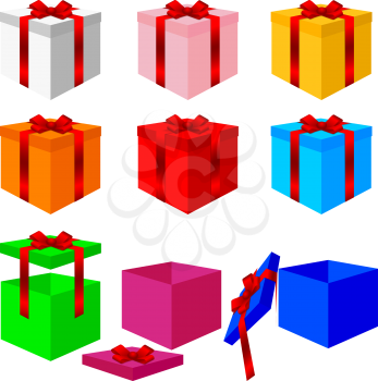 Set of colorful box christmas gifts. Vector illustration.