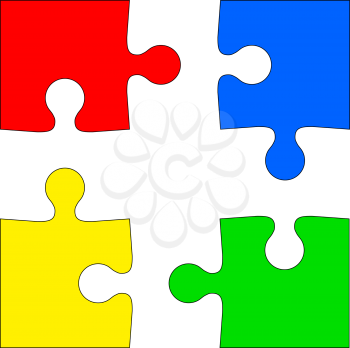 Four colored puzzle pieces on white background. Vector illustration.