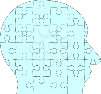 Jigsaw puzzle human head, blue background. Vector illustration.
