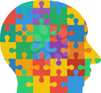 Jigsaw puzzle human head, colored background. Vector illustration.
