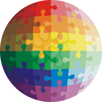 Jigsaw puzzle shape of a ball,  colors  rainbow. Vector illustration.