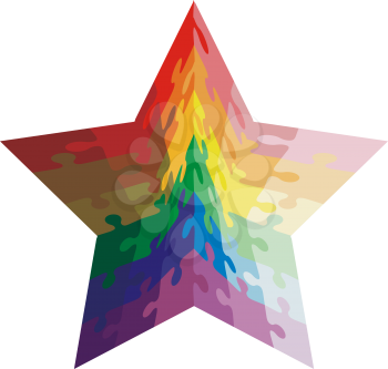 Jigsaw puzzle shape of a star shaped,  colors  rainbow. Vector illustration.